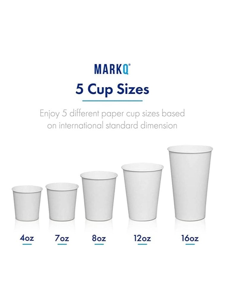 MARKQ [1000 Cups] 12 Oz White Paper Cups | Paper Cups for Hot & Cold Drinks | Disposable Cups for Hot Chocolate, Cocoa, Water, Coffee Cups