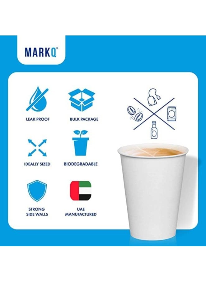 MARKQ [1000 Cups] 12 Oz White Paper Cups | Paper Cups for Hot & Cold Drinks | Disposable Cups for Hot Chocolate, Cocoa, Water, Coffee Cups