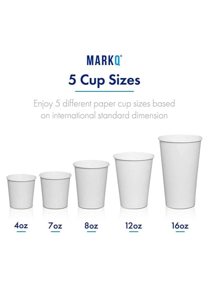 MARKQ [1000 Cups] 12 Oz White Paper Cups | Paper Cups for Hot & Cold Drinks | Disposable Cups for Hot Chocolate, Cocoa, Water, Coffee Cups