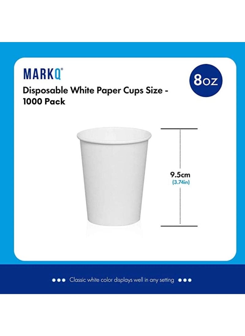 MARKQ[1000 Cups] 8 Oz White Paper Cups | Disposable Cups for Hot & Cold Drinks | Small Disposable Cups for Home, Parties and Work | Ideal for Water, Juice, Tea, Mouthwash