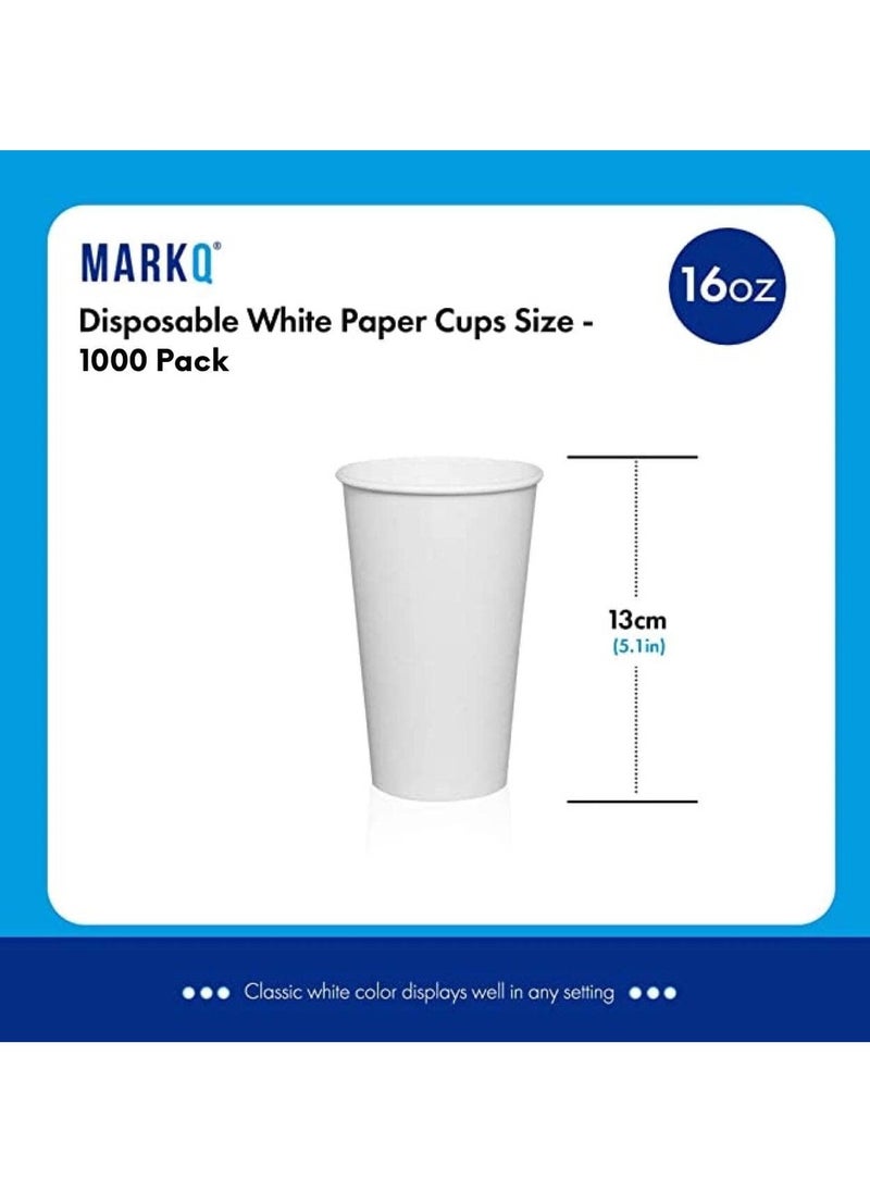 [1000 Cups] 16 Oz White Paper Cups | Paper Cups for Hot & Cold Drinks | Disposable Cups for Hot Chocolate, Cocoa, Water, Coffee Cups