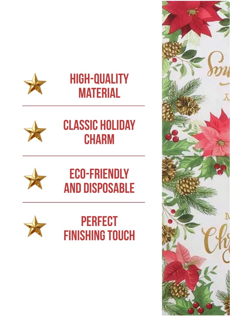 Merry Christmas Floral Napkins – 20 Sheets/Bag Holiday Tableware with Seasonal Floral Designs, Perfect for Dining and Entertaining