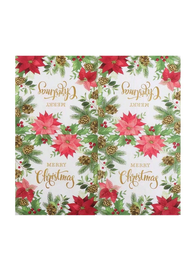 Merry Christmas Floral Napkins – 20 Sheets/Bag Holiday Tableware with Seasonal Floral Designs, Perfect for Dining and Entertaining