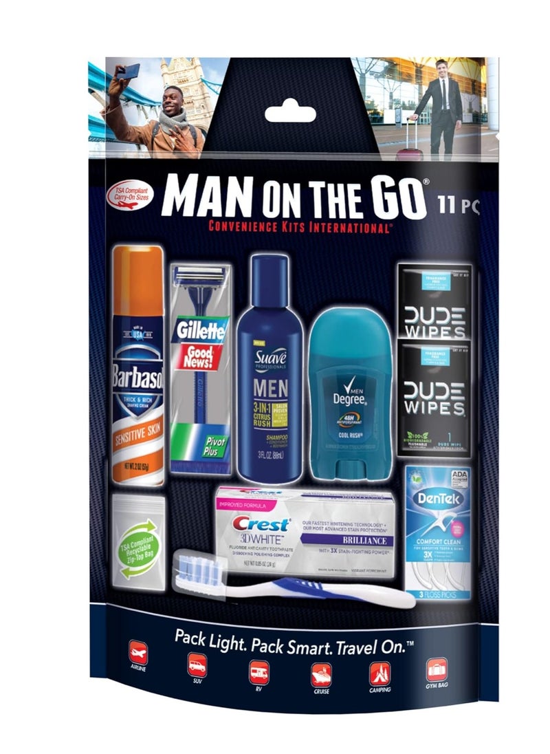 Convenience Kits International Men’s 11 Piece Kit with Oral Care and Grooming Essentials, Featuring: Travel Size Products, Blue