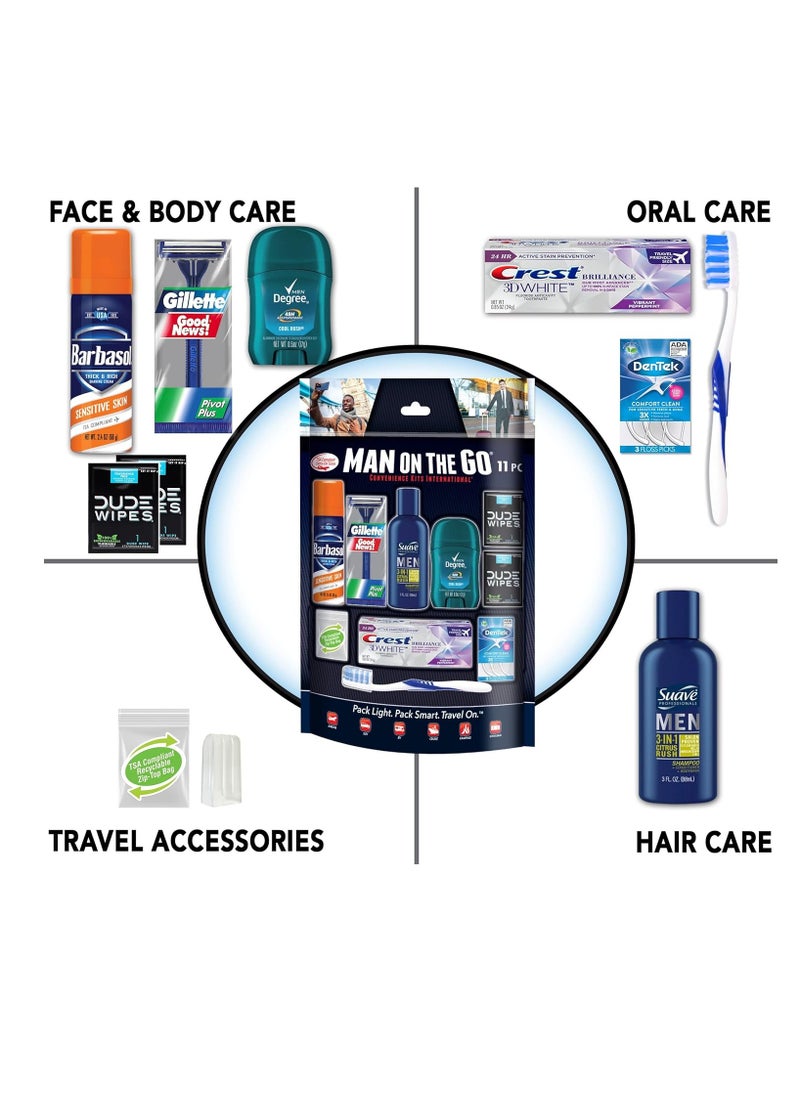 Convenience Kits International Men’s 11 Piece Kit with Oral Care and Grooming Essentials, Featuring: Travel Size Products, Blue