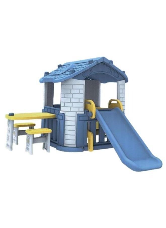 Happy Play House With Slide & Table and Chair - Blue