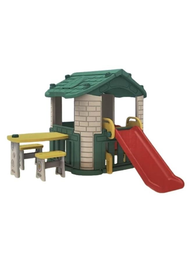 Happy Play House With Slide & Table and Chair - Green