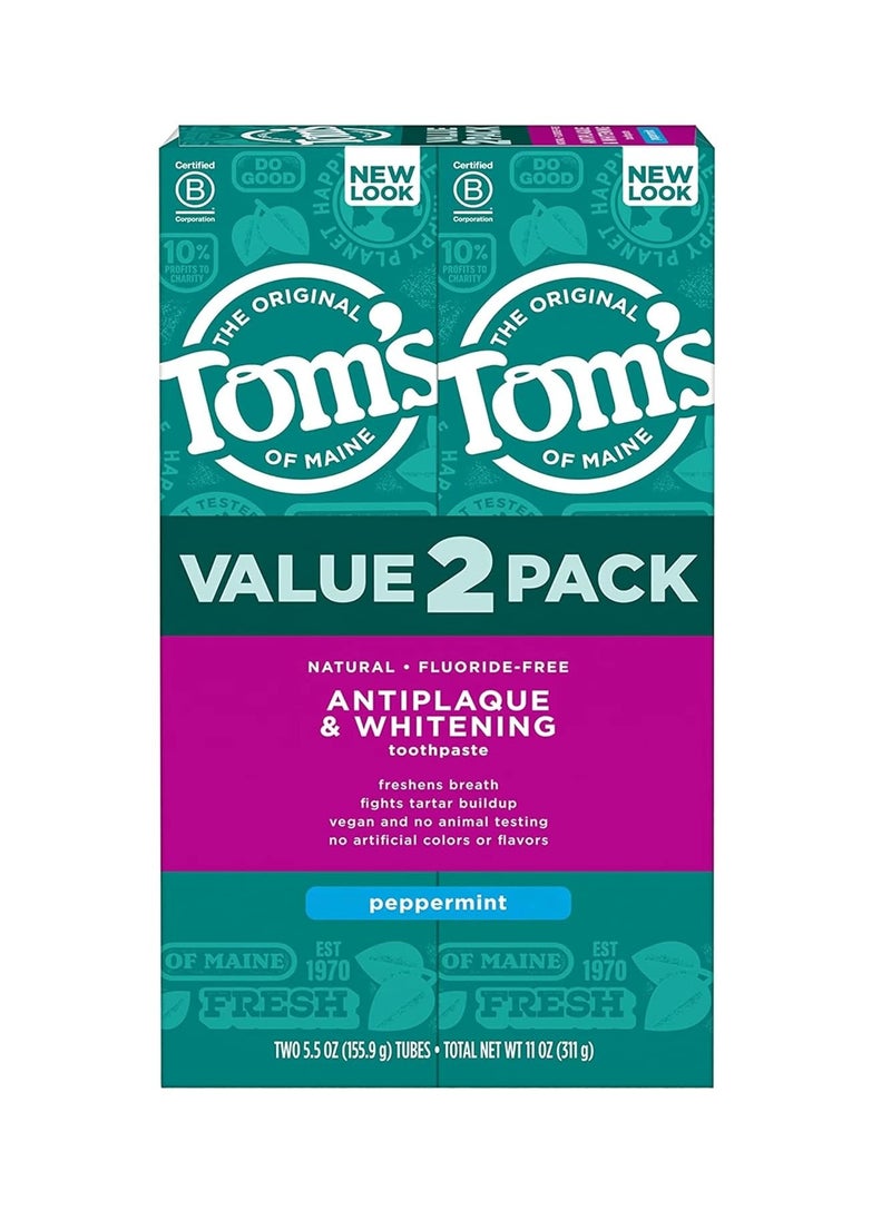 Fluoride Free Antiplaque and Whitening Natural Toothpaste Peppermint 5 point 5 oz Pack of 2