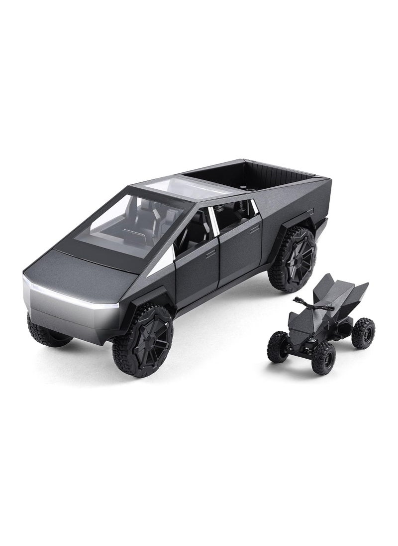 Tesla Cybertruck Pickup With Motorcycle Alloy Car Model Diecast Toy Vehicle Sound and Light Simitation Cars Model Toys Gift