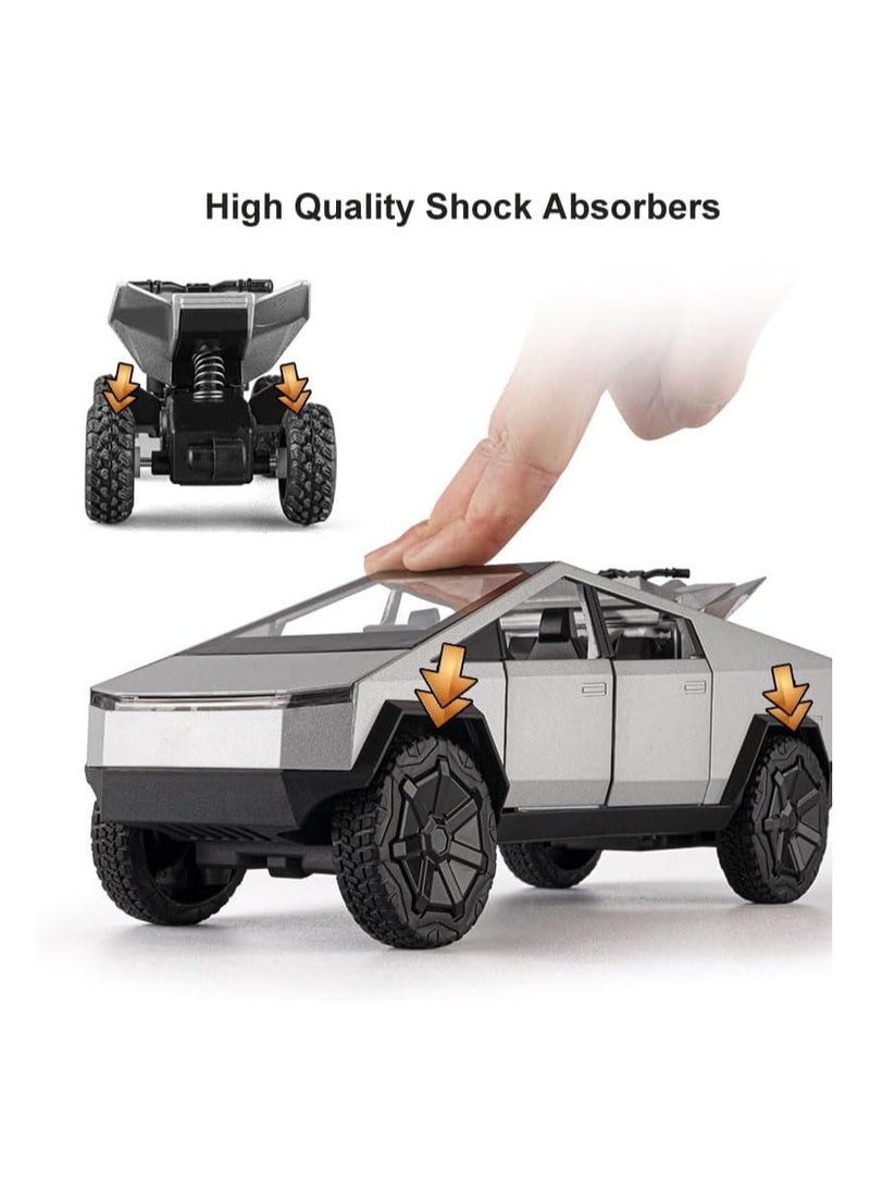 Tesla Cybertruck Pickup With Motorcycle Alloy Car Model Diecast Toy Vehicle Sound and Light Simitation Cars Model Toys Gift