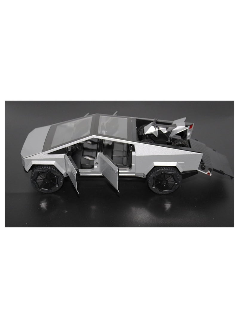 Tesla Cybertruck Pickup With Motorcycle Alloy Car Model Diecast Toy Vehicle Sound and Light Simitation Cars Model Toys Gift