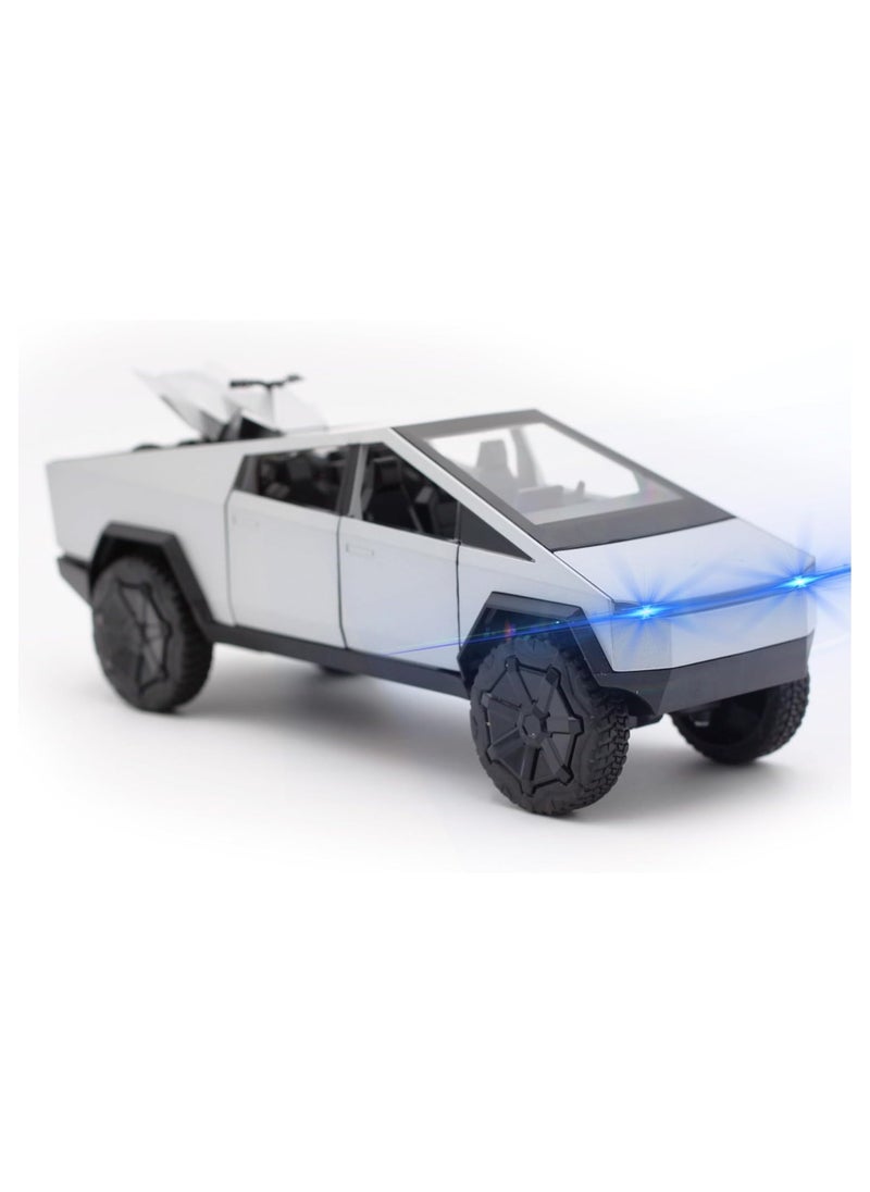 Tesla Cybertruck Pickup With Motorcycle Alloy Car Model Diecast Toy Vehicle Sound and Light Simitation Cars Model Toys Gift