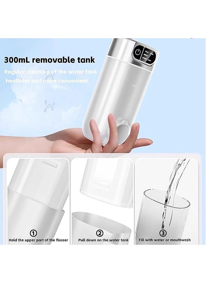 Portable Water Dental Flosser for Teeth, Cleaning Dental Oral Irrigator with 5 Cleaning Modes and 4 Jet Tips, Dental Material Oral irrigator Dental with Telescopic Water Tank (White)