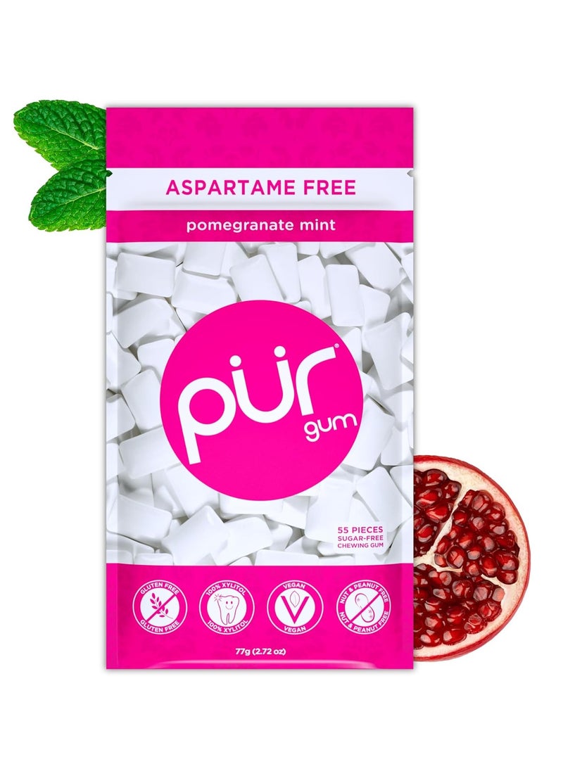 Pur Gum | Aspartame Free Chewing Gum | 100% Xylitol | Sugar Free, Vegan, Gluten Free And Keto Friendly | Natural Pomegranate Mint Flavored Gum, 55 Pieces (Pack Of 1)