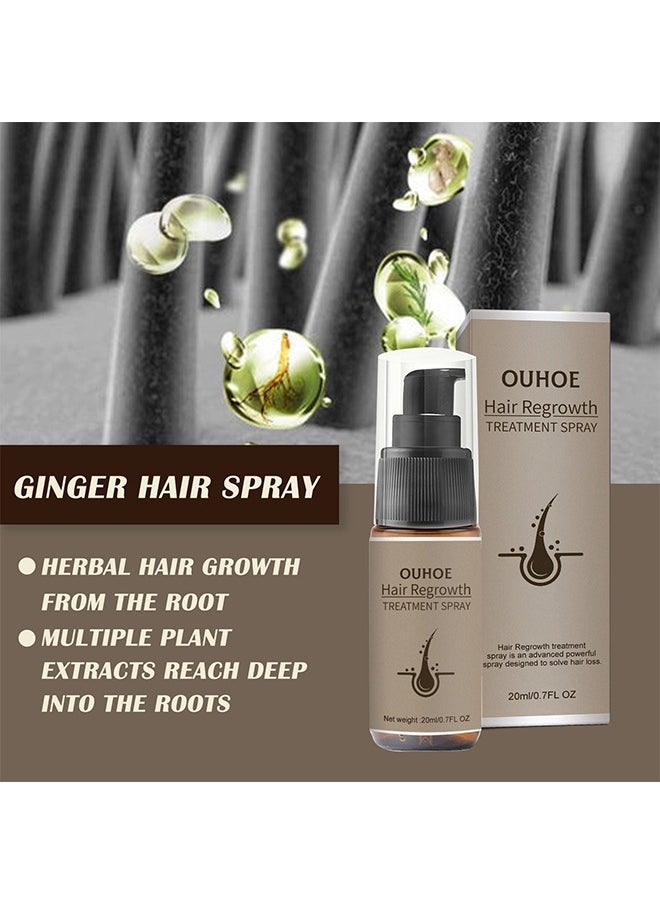 Hair Regrowth Treatment Spray,Ginger Hair Thickening Spray Anti-Hair Loss Firming Nourishing Strong and Thick Hair, Treatment Hair Growth Essence, Dense Hair Regeneration Spray, Suitable for Men and Women(20ml/0.7fl.oz)