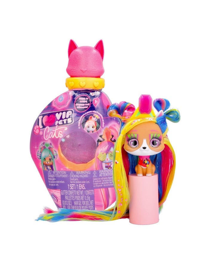 Vip Pets Cats - Melisa - Includes 1 Vip Pets Neon Cat Doll, 10 Surprises, 8 Accessories For Hair Styling | Girls & Kids Age 3+, Multicolor