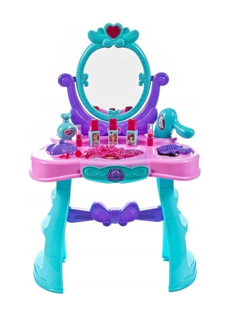 Toys for Girls Beauty Vanity Mirror Kids Toys - Pretend Play Princess Hair Styling & Beauty Salon with Dressing Table, Accessories, Hairdryer - Playset Birthday Gift Toys for Toddler, Little Girl