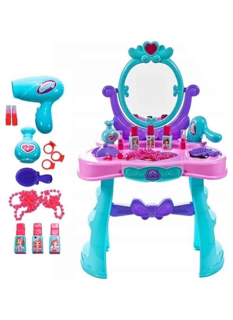 Toys for Girls Beauty Vanity Mirror Kids Toys - Pretend Play Princess Hair Styling & Beauty Salon with Dressing Table, Accessories, Hairdryer - Playset Birthday Gift Toys for Toddler, Little Girl