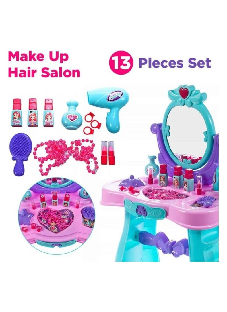 Toys for Girls Beauty Vanity Mirror Kids Toys - Pretend Play Princess Hair Styling & Beauty Salon with Dressing Table, Accessories, Hairdryer - Playset Birthday Gift Toys for Toddler, Little Girl
