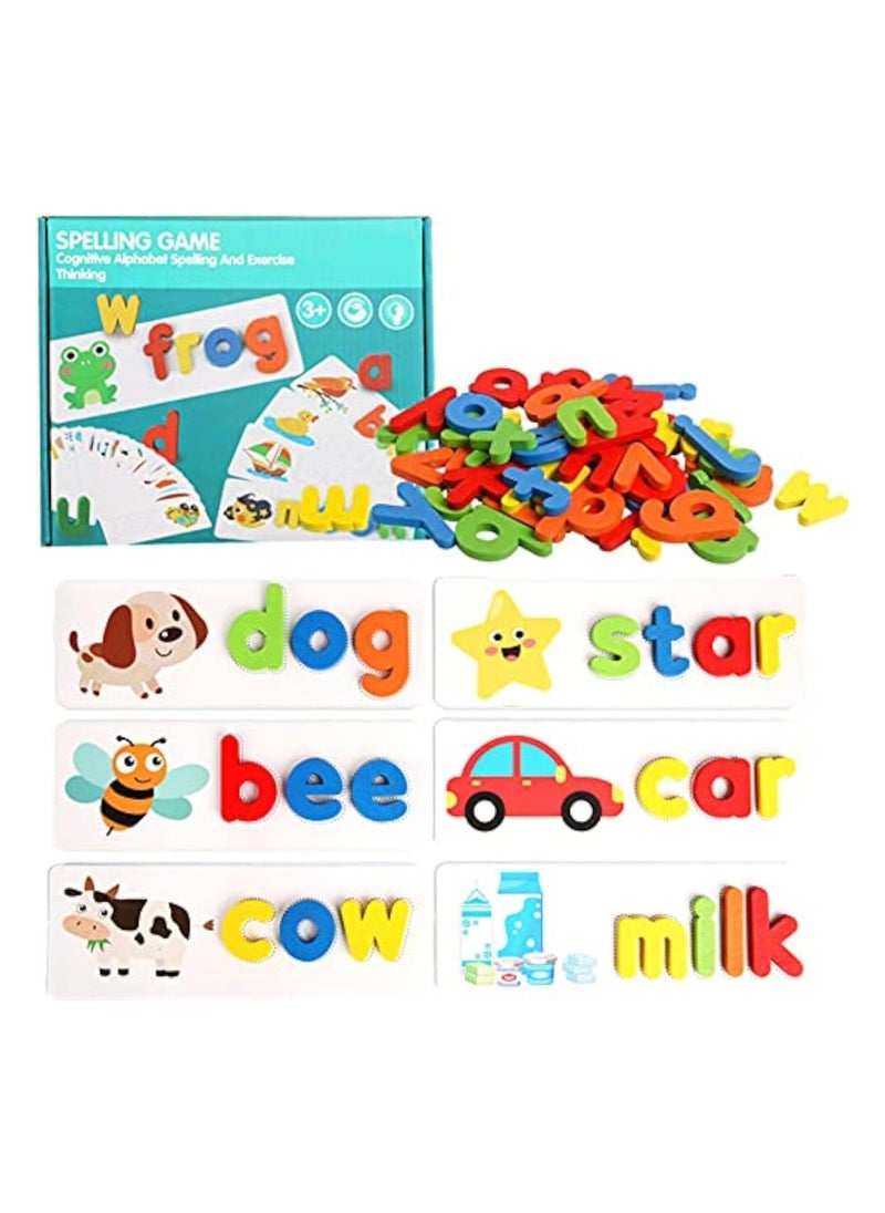 See and Spelling Learning Word Toy, Matching Letter Games Sight Word Flash Cards Montessori Wooden Educational Toys Gifts for Preschool Kindergarten Kids Boys Girls 3 4 5 Years Old