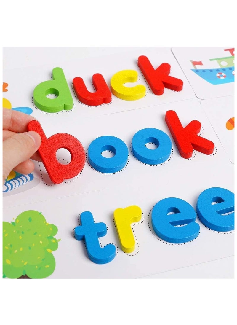 See and Spelling Learning Word Toy, Matching Letter Games Sight Word Flash Cards Montessori Wooden Educational Toys Gifts for Preschool Kindergarten Kids Boys Girls 3 4 5 Years Old