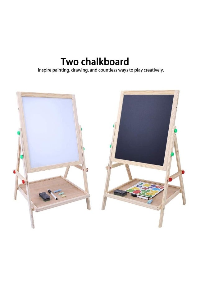 2 in 1 Kids Easel, Height Adjustable Double Sided Art Painting Activity Easel Stand Wooden Dry Erase Board with Whiteboard Chalkboard for Toddler Boys Girls