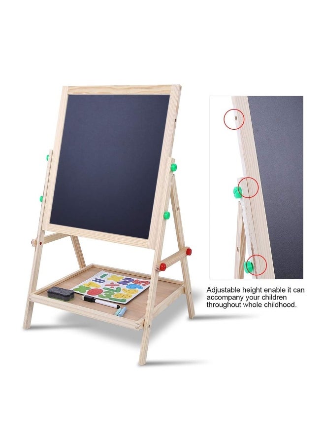 2 in 1 Kids Easel, Height Adjustable Double Sided Art Painting Activity Easel Stand Wooden Dry Erase Board with Whiteboard Chalkboard for Toddler Boys Girls