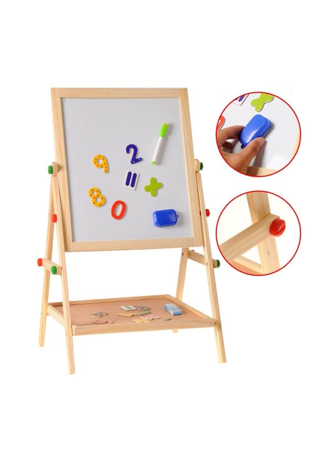 2 in 1 Kids Easel, Height Adjustable Double Sided Art Painting Activity Easel Stand Wooden Dry Erase Board with Whiteboard Chalkboard for Toddler Boys Girls