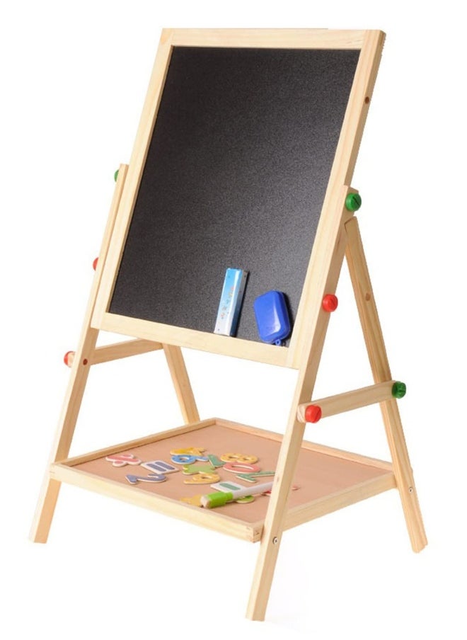 2 in 1 Kids Easel, Height Adjustable Double Sided Art Painting Activity Easel Stand Wooden Dry Erase Board with Whiteboard Chalkboard for Toddler Boys Girls