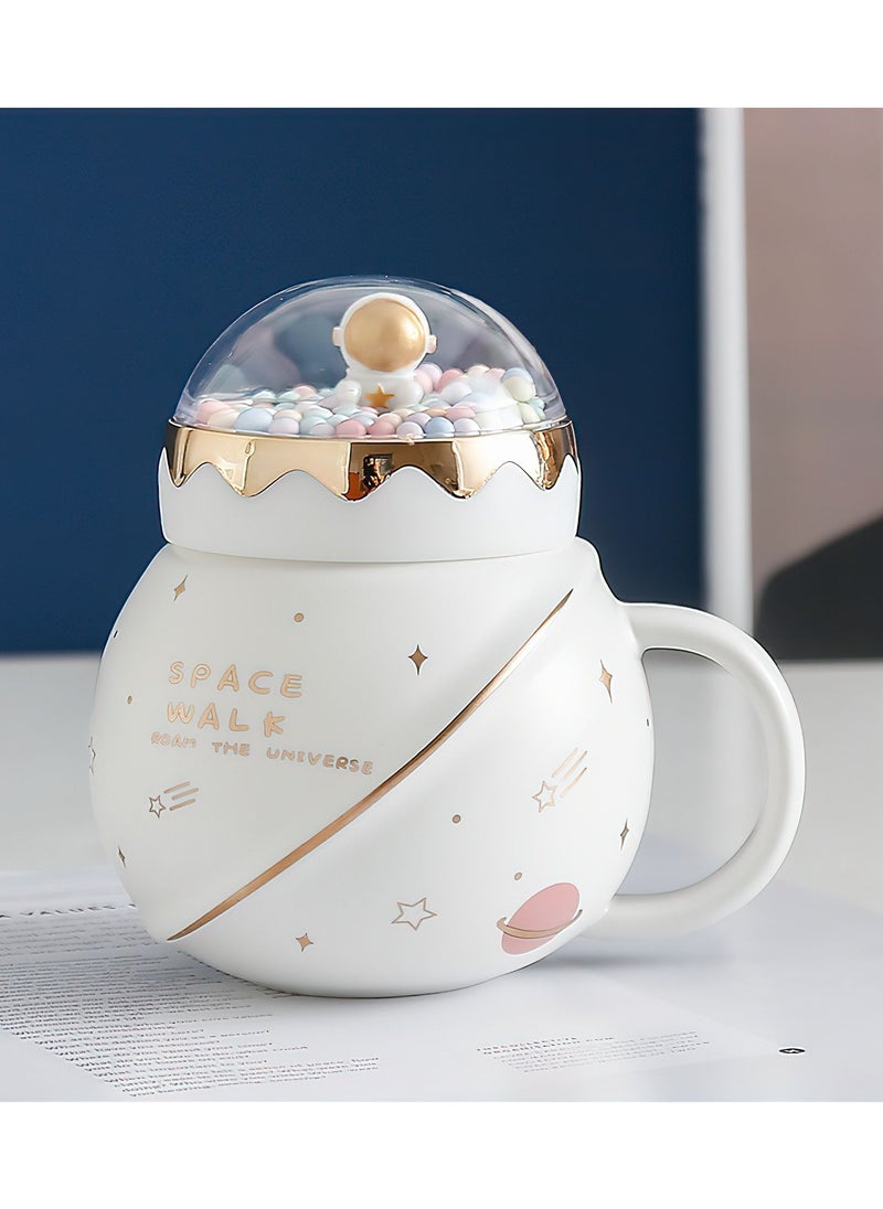 Astronaut Ceramic Mug for Coffee, Tea and Milk | Porcelain Mug with Lid, Spoon and Gift box | Luxury Style Cup Gift for all Glorious Events, Kitchen and Home Decor