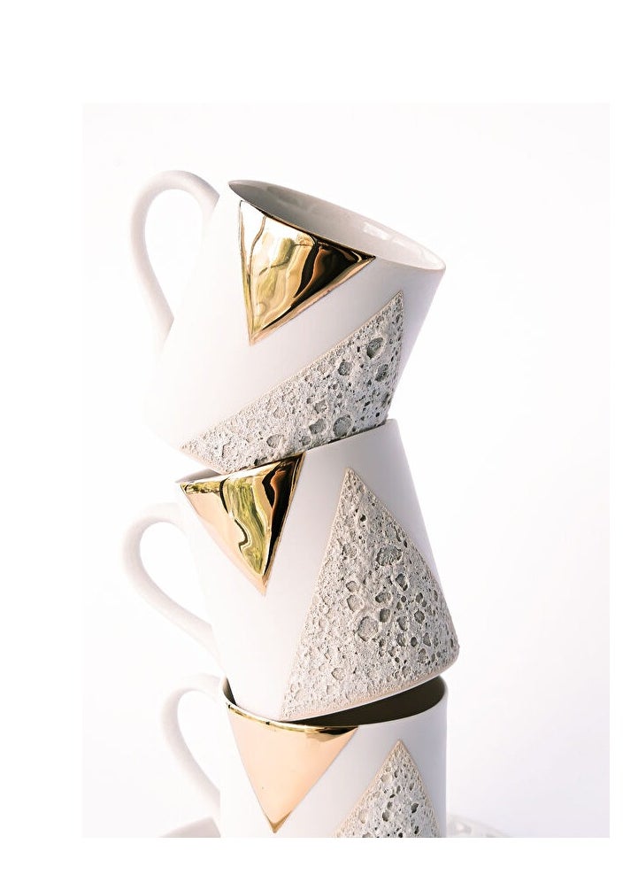 Stone Effect Triangle Detailed Porcelain Turkish Coffee Cup