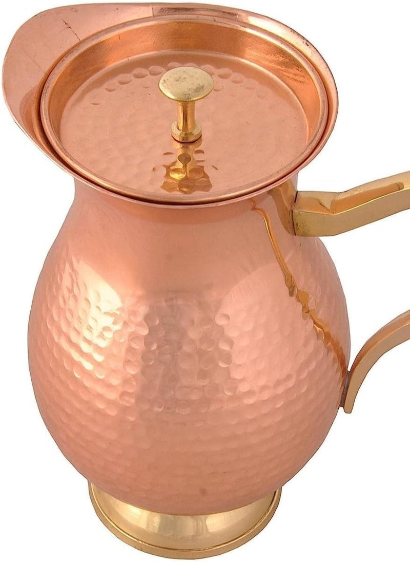 AVA DESIGNZ Handcrafted Hammered Copper Pitcher | Copper Jug with a Lid|Copper Carafe for Home, Hotel & Gifting (1100 ML)