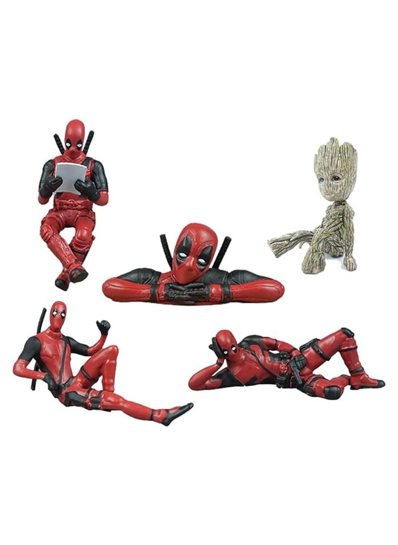 5-Piece Marvel Deadpool Figure Toy Set, Deadpool Model Figure Statue, PVC Character Model Toys, Toy for Desktop/Car Decorations/Collectibles, Gifts for Fans