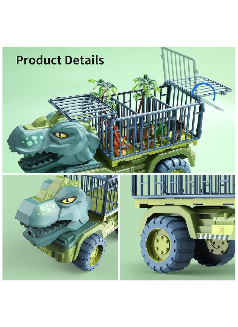 Dinosaur Truck, Dinosaur Transport Car Carrier Truck with Dinosaur Toys, Friction Powered Cars, Dino Car Playset Toys for Boys and Grils