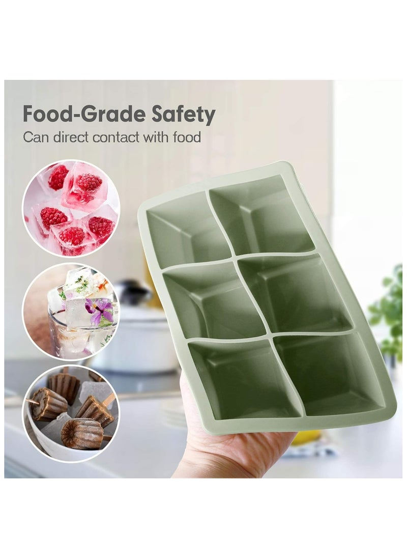 Ice Cube Tray, Ice Cube Maker (Pack of 3) - Flexible 6 Cavity Square Large Ice Cube Trays with Leak Proof Lid, Large Ice Cube Mold, Slow Melting Ice Cube for Chilling Cocktails, Drinks, Juice