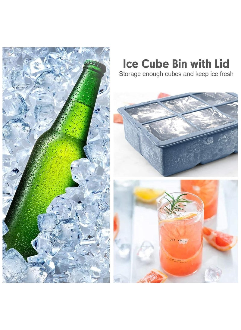 Ice Cube Tray, Ice Cube Maker (Pack of 3) - Flexible 6 Cavity Square Large Ice Cube Trays with Leak Proof Lid, Large Ice Cube Mold, Slow Melting Ice Cube for Chilling Cocktails, Drinks, Juice