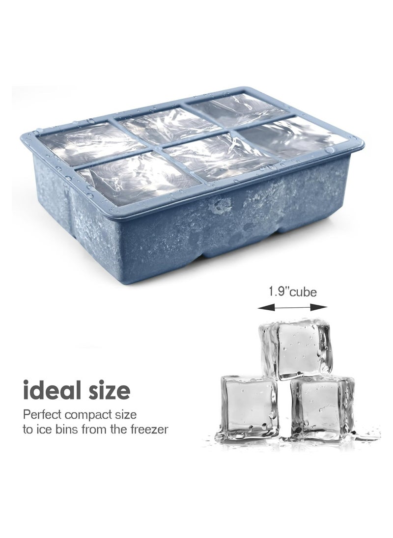 Ice Cube Tray, Ice Cube Maker (Pack of 3) - Flexible 6 Cavity Square Large Ice Cube Trays with Leak Proof Lid, Large Ice Cube Mold, Slow Melting Ice Cube for Chilling Cocktails, Drinks, Juice