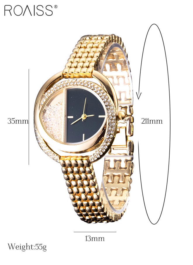 2 Pcs Quartz Watch Set for Women Elegant Round Quartz Wristwatch with Titanium Steel Bracelet Set Shining and Beautiful Watches as Gift for Ladies Gold