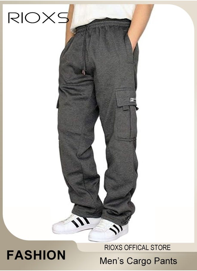 Men's Cargo Pants, Relaxed Fit Drawstring Elastic Waist Joggers, Comfy Hiking Sweatpants For Men, Breathable Sports Athletic Trousers With Multiple Pockets, Stretch Loose Trousers For Go-out Travel Or Daily Wear