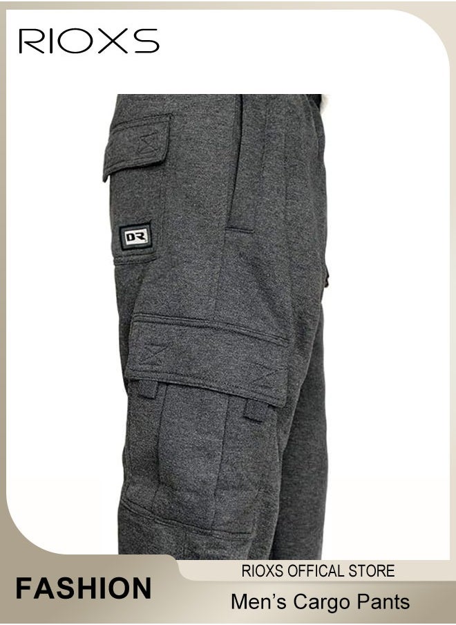 Men's Cargo Pants, Relaxed Fit Drawstring Elastic Waist Joggers, Comfy Hiking Sweatpants For Men, Breathable Sports Athletic Trousers With Multiple Pockets, Stretch Loose Trousers For Go-out Travel Or Daily Wear