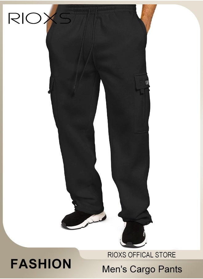 Men's Cargo Pants, Relaxed Fit Drawstring Elastic Waist Joggers, Comfy Hiking Sweatpants For Men, Breathable Sports Athletic Trousers With Multiple Pockets, Stretch Loose Trousers For Go-out Travel Or Daily Wear