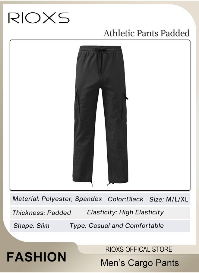 Men's Cargo Pants, Relaxed Fit Drawstring Elastic Waist Joggers, Comfy Hiking Sweatpants For Men, Breathable Sports Athletic Trousers With Multiple Pockets, Stretch Loose Trousers For Go-out Travel Or Daily Wear