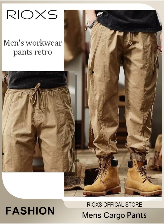 Men's Casual Cargo Pants,Loose Drawstring Trousers,Wide Leg Jogging Pants With Elasticated Strap,Breathable Outdoor Tactical Pants,Fashion Workout Work Pants With Pockets