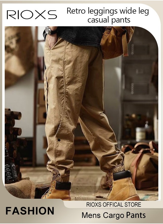 Men's Casual Cargo Pants,Loose Drawstring Trousers,Wide Leg Jogging Pants With Elasticated Strap,Breathable Outdoor Tactical Pants,Fashion Workout Work Pants With Pockets