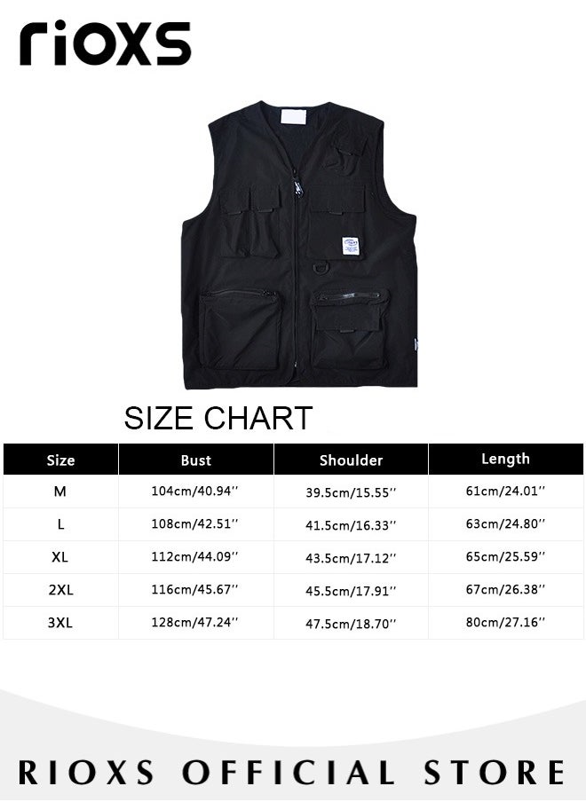 Men's Loose Cargo Utility Vest Multi Pockets Sleeveless Jacket for Fishing Travel Outdoor Activities