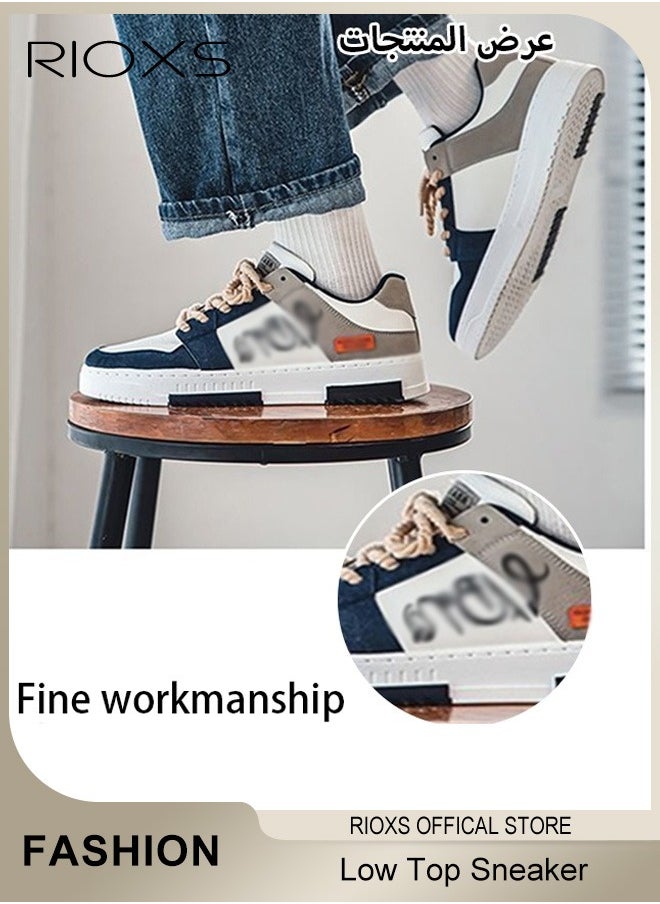 Men's Classic Casual Low Top Sneakers,Lightweight Breathable Shoes,Fashionable Lace Up Comfortable Flat Shoes With Non-Slip Sole,Sporty Outdoor Trainers