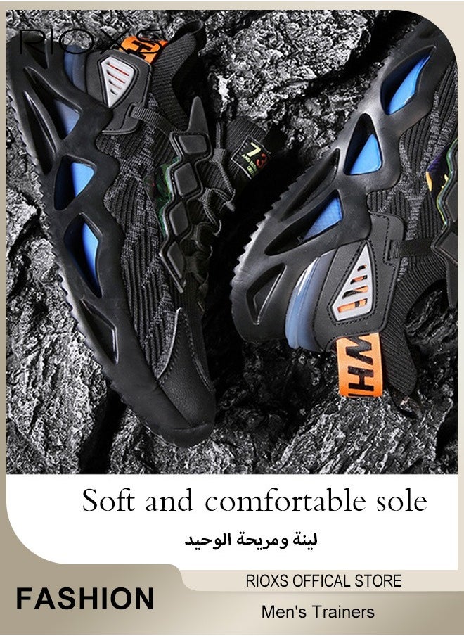 Men's Fashion Running Shoes with Flyknit Upper, Casual Athletic Trainers with Non-slip Sole Design, Comfortable Walking Sneakers, Breathable Mesh Sports Shoes, Easy to Pull On and Off