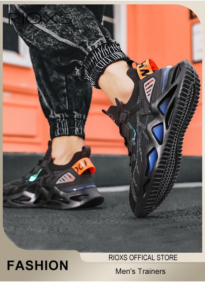 Men's Fashion Running Shoes with Flyknit Upper, Casual Athletic Trainers with Non-slip Sole Design, Comfortable Walking Sneakers, Breathable Mesh Sports Shoes, Easy to Pull On and Off