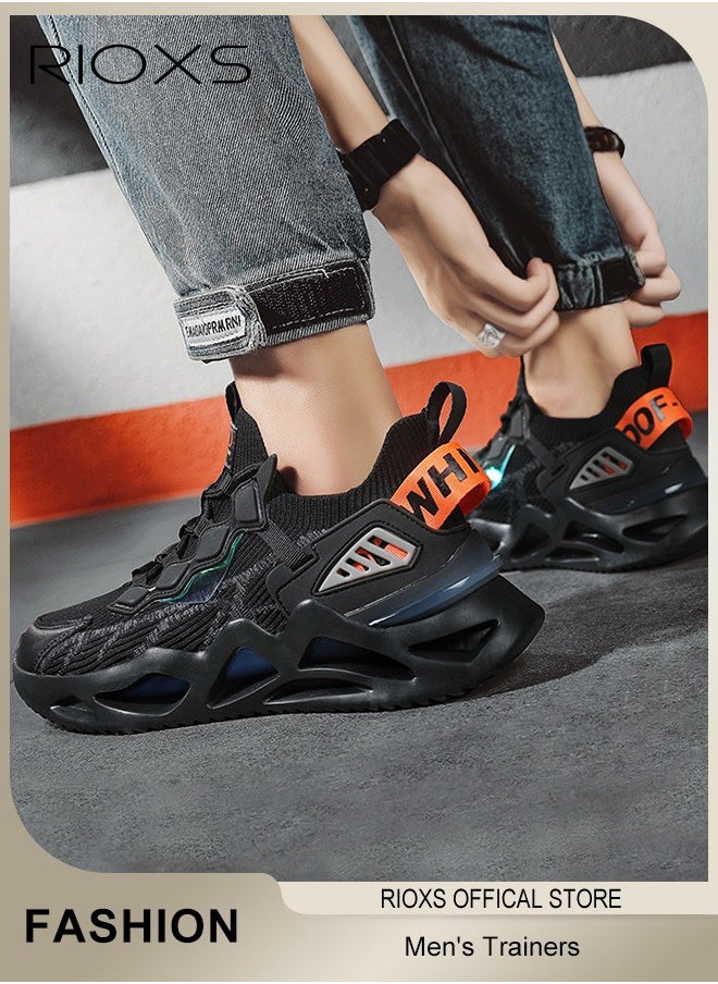 Men's Fashion Running Shoes with Flyknit Upper, Casual Athletic Trainers with Non-slip Sole Design, Comfortable Walking Sneakers, Breathable Mesh Sports Shoes, Easy to Pull On and Off