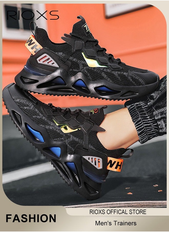 Men's Fashion Running Shoes with Flyknit Upper, Casual Athletic Trainers with Non-slip Sole Design, Comfortable Walking Sneakers, Breathable Mesh Sports Shoes, Easy to Pull On and Off